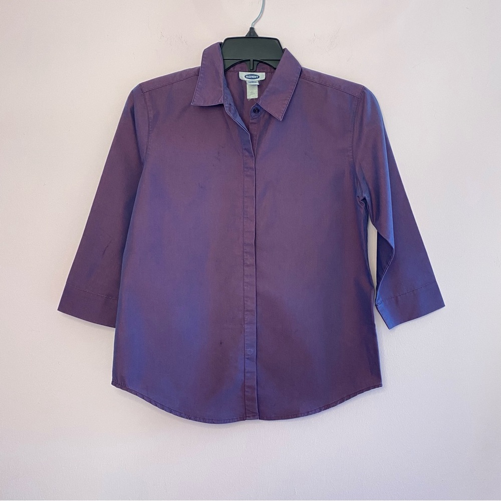 Y2K Old Navy Metallic Purple Button Down Shirt size small
